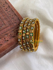 Thin Silk Thread Kundan Bangle -Brown Green- Dice flower -G6134