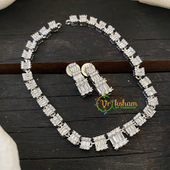 White Tone American Diamond Choker Short Neckpiece -G6597