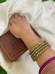 Thin Silk Thread Kundan Bangle -Brown Green- Dice flower -G6134