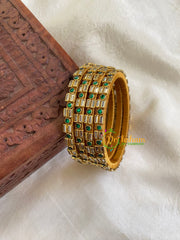 Thin Silk Thread Kundan Bangle -White Green- Geometric -G6135