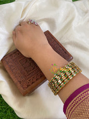 Thin Silk Thread Kundan Bangle -White Green- Geometric -G6135