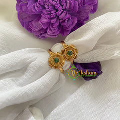 Premium AD Stone Toe Rings -Flower-Green-G7541