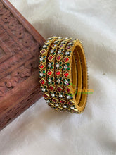 Thin Silk Thread Kundan Bangle -Red Green-Dice Flower -G6137
