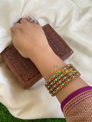 Thin Silk Thread Kundan Bangle -Red Green-Dice Flower -G6137