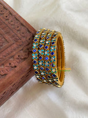 Thin Silk Thread Kundan Bangle -Dice Flower-Blues -G6138