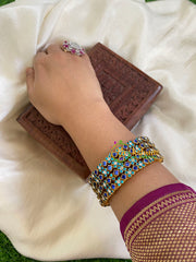 Thin Silk Thread Kundan Bangle -Dice Flower-Blues -G6138