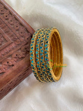 Thin Silk Thread Kundan Bangle -Sky Blue- Triangles -G6140