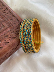 Thin Silk Thread Kundan Bangle -Sky Blue- Triangles -G6140