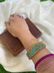 Thin Silk Thread Kundan Bangle -Sky Blue- Triangles -G6140