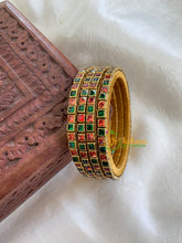 Thin Silk Thread Kundan Bangle -Red Green-Square-G6141