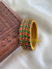 Thin Silk Thread Kundan Bangle -Red Green-Square-G6141