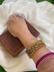 Thin Silk Thread Kundan Bangle -Red Green-Square-G6141