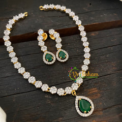 Gold Tone American Diamond Short Neckpiece-Green -G6594