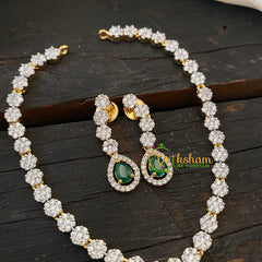 Gold Tone American Diamond Short Neckpiece-Green -G6594