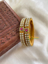 Silk Thread Kada Kundan Bangle -White Pink-Squares-G6256