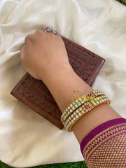 Silk Thread Kada Kundan Bangle -White Pink-Squares-G6256