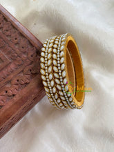 Kada Kundan Bangle -Matt White-Leaf-G6277