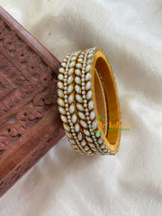 Kada Kundan Bangle -Matt White-Leaf-G6277