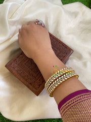 Kada Kundan Bangle -Matt White-Leaf-G6277