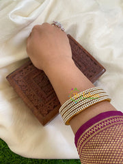 Thin Silk Thread White Matt Stone Bangle -G6276