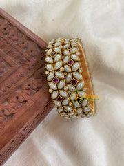 Kada Kundan Bangle -Matt White Purple-Flower-G6275
