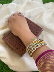 Kada Kundan Bangle -Matt White Purple-Flower-G6275