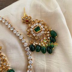 AD Stone Designer Addigai Short Neckpiece-Green Stone-Green Bead-G7734