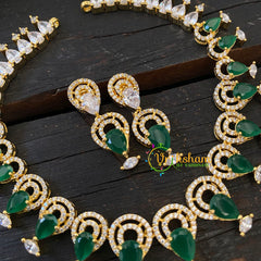 Gold Tone American Diamond Choker Short Neckpiece-Green-G6590