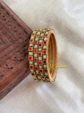 Thin Silk Thread Kundan Bangle -Red White-Square-G6143