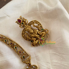 Gold Look Alike Lakshmi Pendant Short Neckpiece-G7761