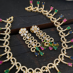 Gold Tone American Diamond Choker Short Neckpiece-Pink Green Blue-G6589