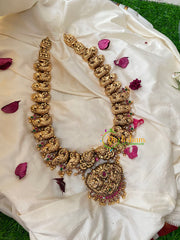 Antique 1 gm Gold Look Alike Long Neckpiece-Peacock-G4374