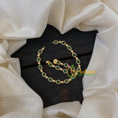 Gold Tone American Diamond Choker Short Neckpiece-Green-G6584