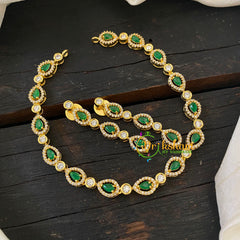 Gold Tone American Diamond Choker Short Neckpiece-Green-G6584