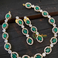 Gold Tone American Diamond Choker Short Neckpiece-Green -G6583