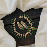 Gold Tone American Diamond Choker Short Neckpiece-Green-G6581