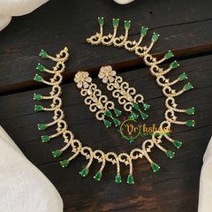 Gold Tone American Diamond Choker Short Neckpiece-Green-G6581