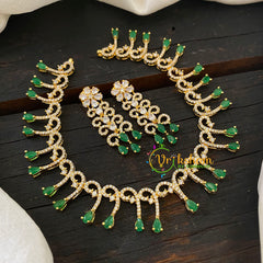 Gold Tone American Diamond Choker Short Neckpiece-Green-G6581