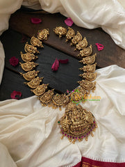 Antique Gold Look Alike 1 gm gold Lakshmi Mid Length Neckpiece-G4328