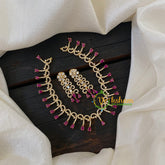 Gold Tone American Diamond Choker Short Neckpiece-Pink-G6579