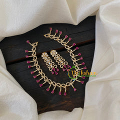 Gold Tone American Diamond Choker Short Neckpiece-Pink-G6579