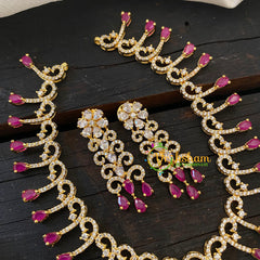 Gold Tone American Diamond Choker Short Neckpiece-Pink-G6579