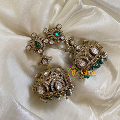Green Victorian Diamond Jhumkas-VV1171