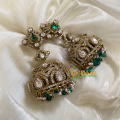 Green Victorian Diamond Jhumkas-VV1171