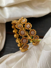 Gold Look Alike AD Stone Bangle-Double Flower-G4111