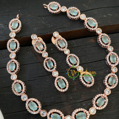 Rose Gold American Diamond Choker Short Neckpiece-Pastel Green-G6575