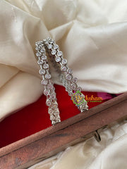 White Tone AD Stone Bangle-Dotted-G4101