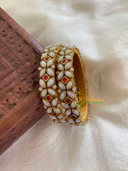 Kada Kundan Bangle -Matt White Red-Flower-G6274