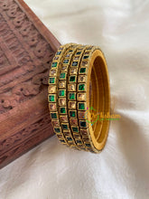 Thin Silk Thread Kundan Bangle -Brown Green-Square-G6145
