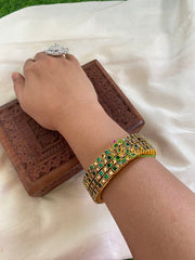 Thin Silk Thread Kundan Bangle -Brown Green-Square-G6145